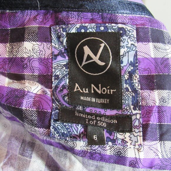 Au Noir Limited Edition Purple Plaid Floral Flip Cuffs Mens Shirt XL or Size 6 - Picture 11 of 12
